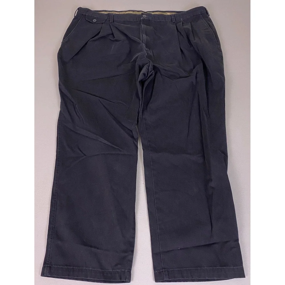 Savane Pants Men's 46x30 Relaxed‎ Fit Navy Blue Pleated Front Cotton Chino *